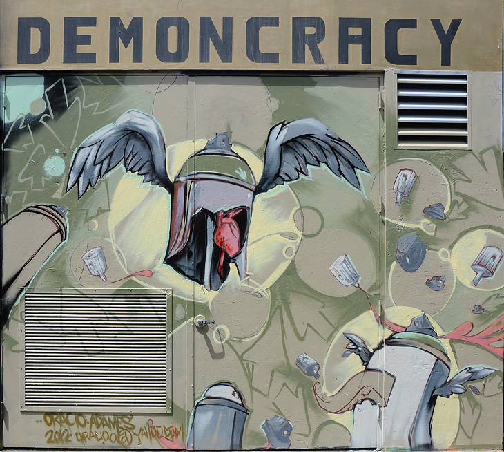 Demoncracy mural by Orasio Adames