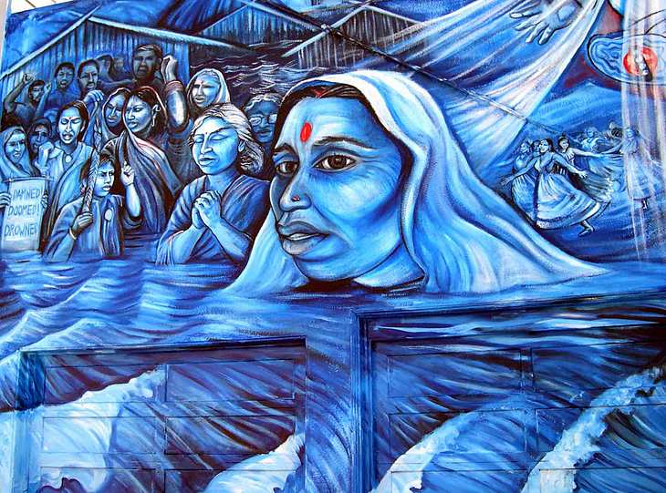 La Llorona's Sacred Waters mural by Juana Alicia