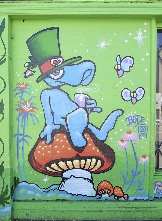 Happy High Herb shop mural mural by Mark Bode