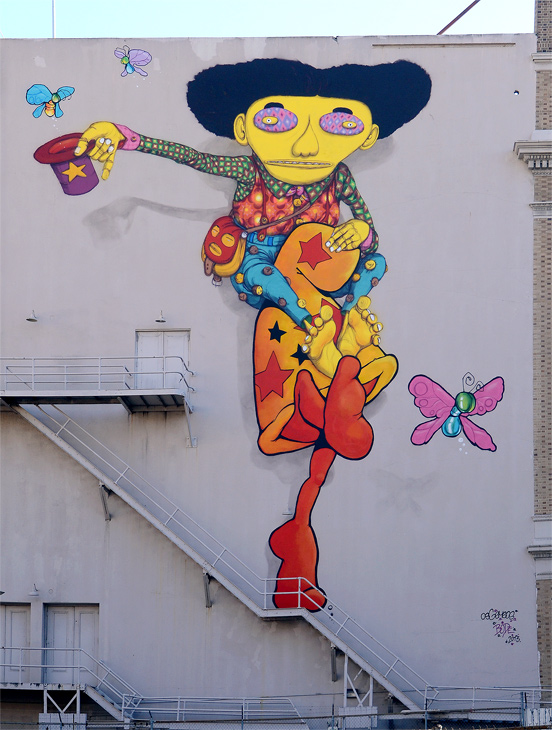 On the Shoulders of a Wizard mural by Mark Bode, Os Gemeos