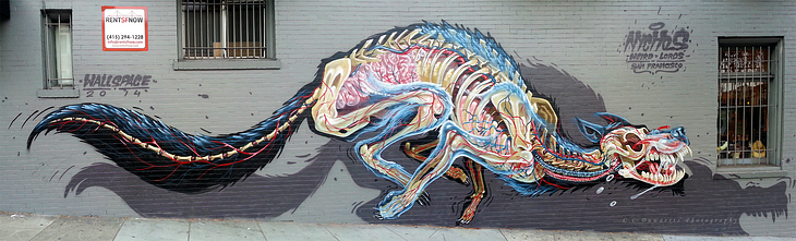 X-Ray of a Wolf mural by Nychos