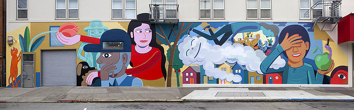 Mr. Foggy's Neighborhood mural by Jason Jagel