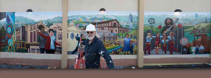 The Portola Then and Now mural by Arthur Koch