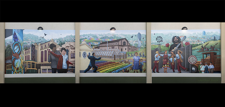 The Portola Then and Now mural by Arthur Koch