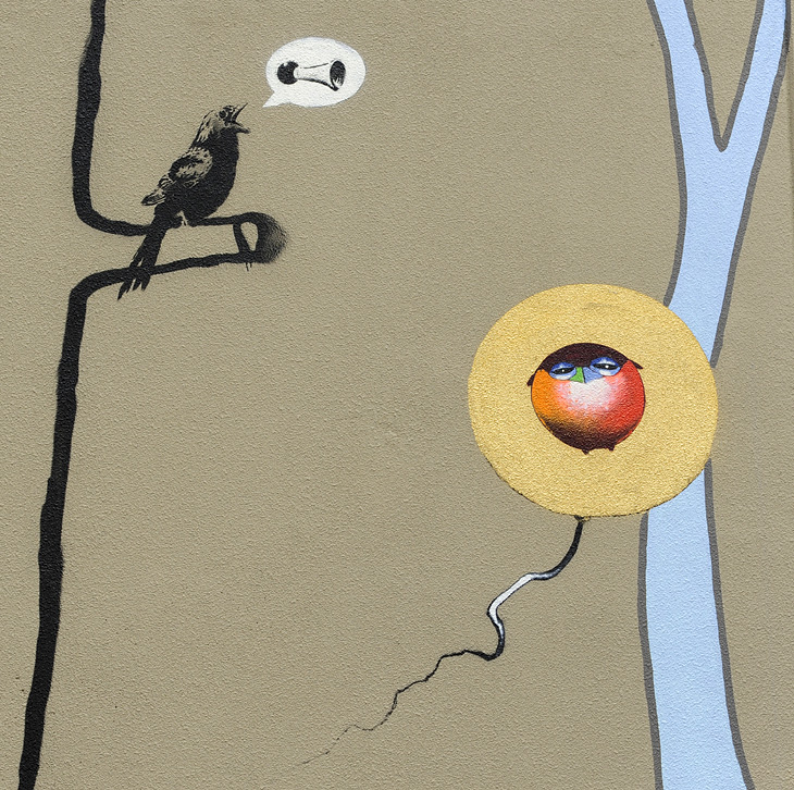 2 birds mural by Chor Boogie, Banksy