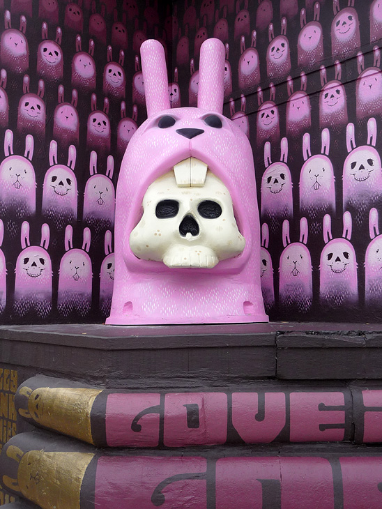Silly Pink Bunnies mural by Jeremy Fish